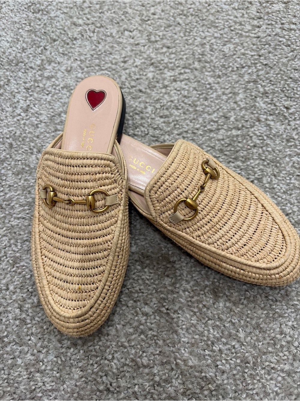 Gucci Beige Raffia Horsebit Slip-On Loafers